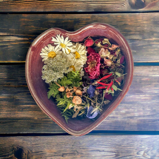 Dried Flowers - Heart Shaped Bowl filled with dried Flowers
