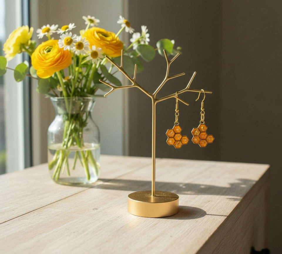 handmade honeycomb earrings