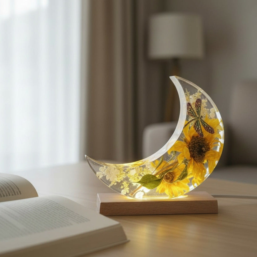 handmade sunflower resin moon night light