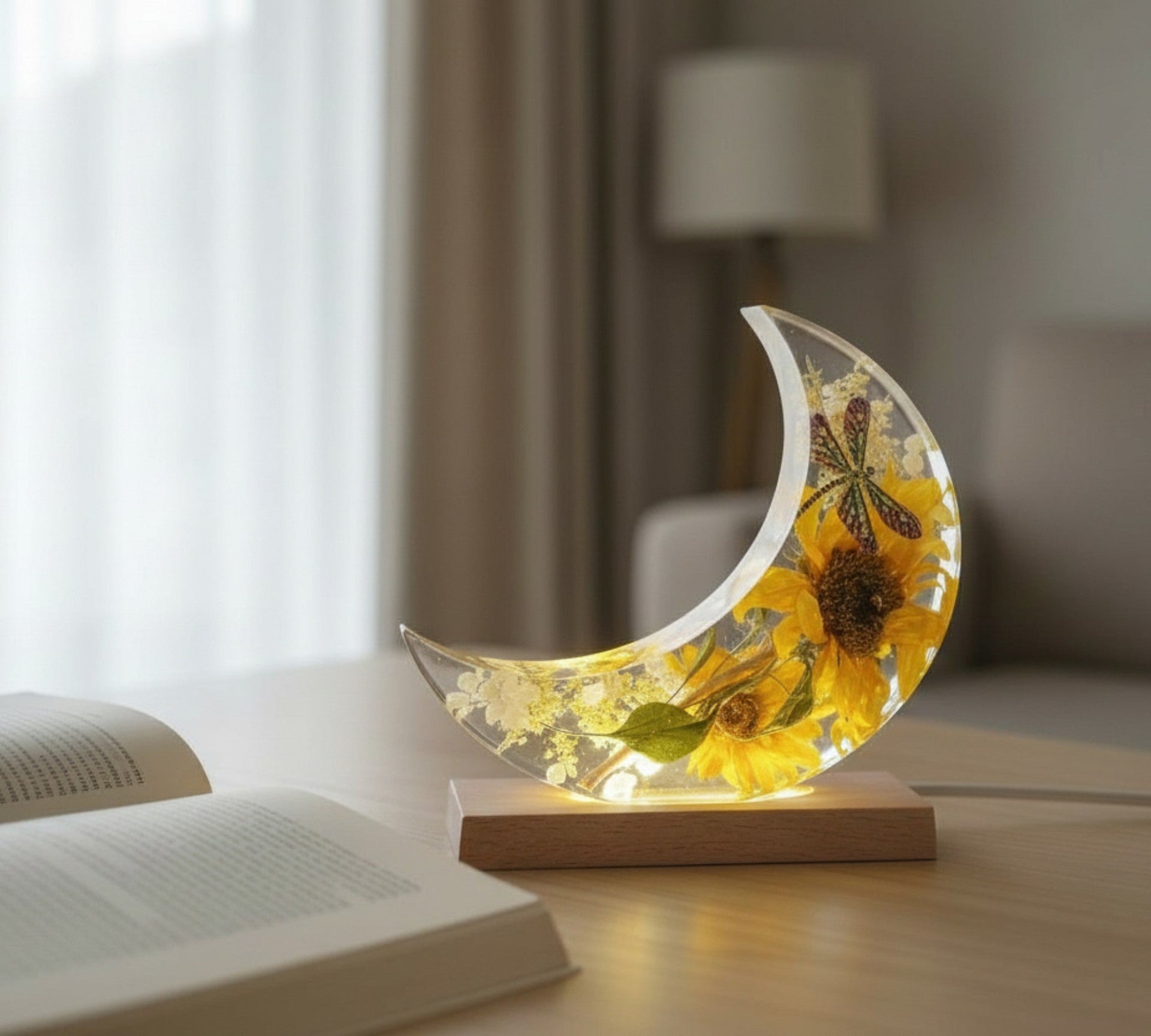 handmade sunflower resin moon night light