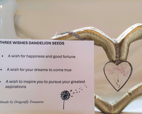 Heart Wishes Pendant - Handmade Fairy Wish Dandelion Resin Pendant