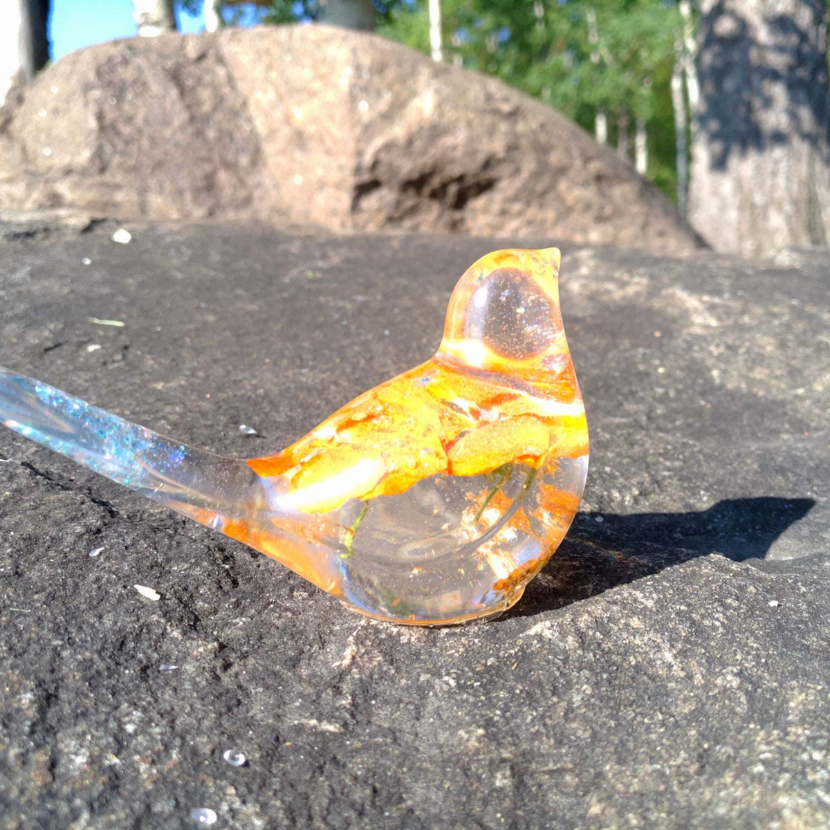 Orange Pansy Bird – Handmade Resin Bird with Real Flowers & Sparkles