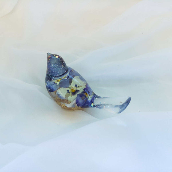 Pansy Songbirds - Handmade Resin Bird Decor with Dried Pansies
