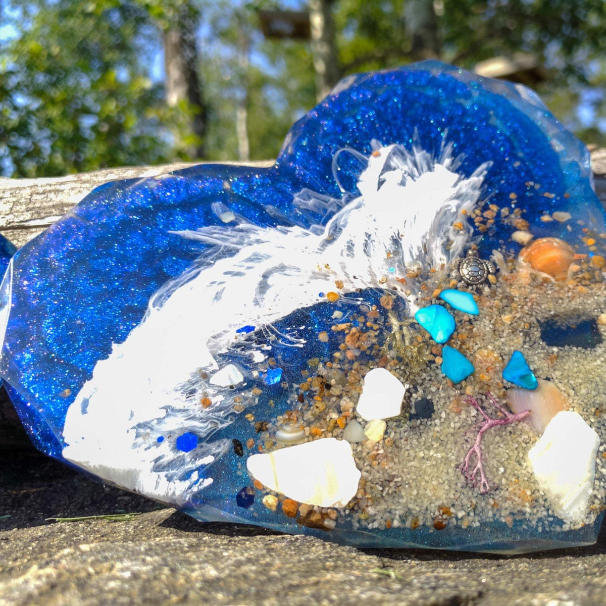 Hearts by the Shore - Handmade Ocean Wave Resin Heart Coaster Set