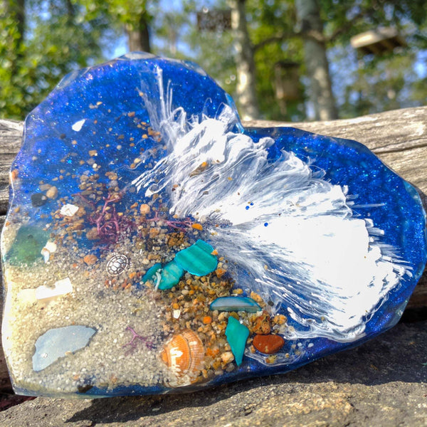 Hearts by the Shore - Handmade Ocean Wave Resin Heart Coaster Set