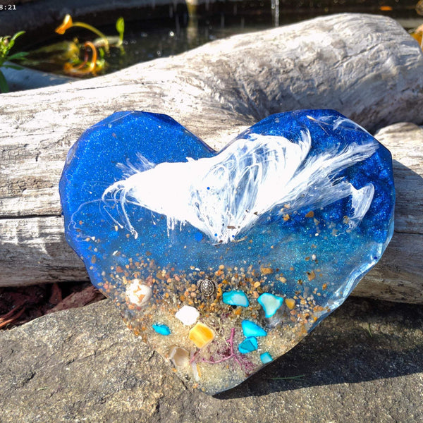 Hearts by the Shore - Handmade Ocean Wave Resin Heart Coaster Set