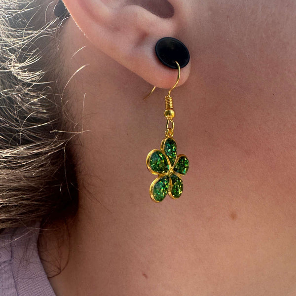 Flower Earring - Green Glitter