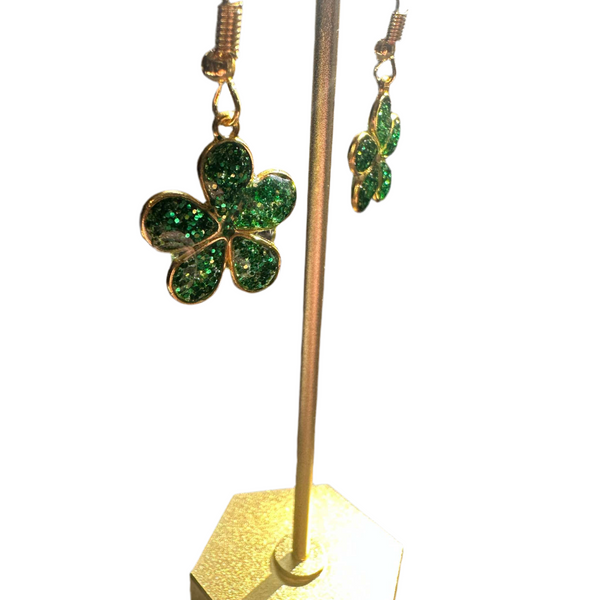 Flower Earring - Green Glitter