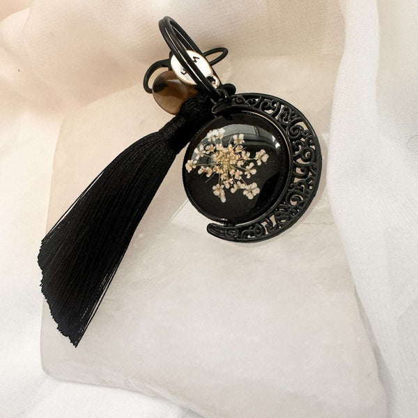 Moon Wish Bagcharm/Keychain - Handmade Rotating Moon Wish & Flowers