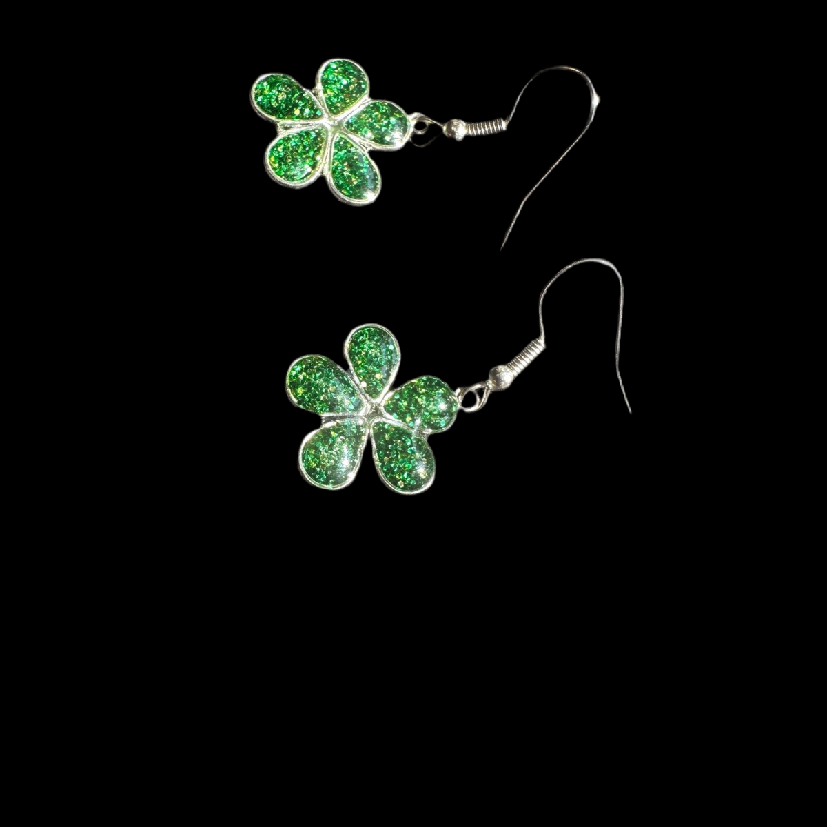 Boucle d'Oreille Fleur - Paillettes Vertes