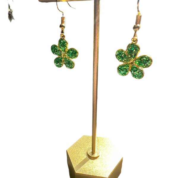 Flower Earring - Green Glitter