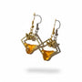 Handmade honey bee drip earrings with gold bee charm & hypoallergenic hooks. One of a kind, made in Cold Lake, Alberta.