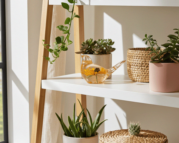 Golden Meadow Bloom Resin Bird - Handmade Botanical Home Decor