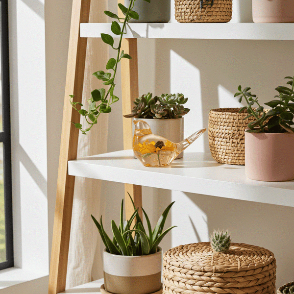 Golden Meadow Bloom Resin Bird - Handmade Botanical Home Decor