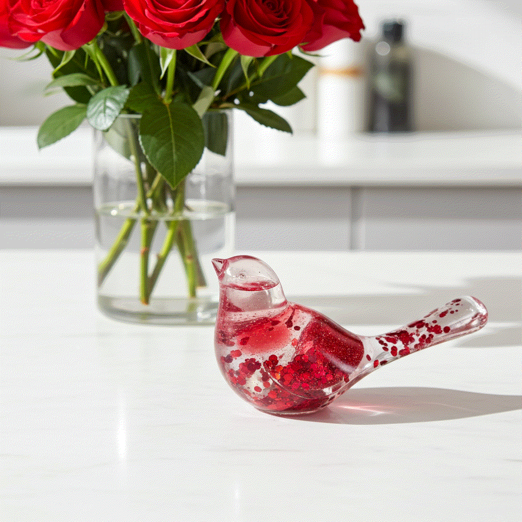 Lovebird Resin Figurine: Unique Handmade Bird Decor with Red Hearts