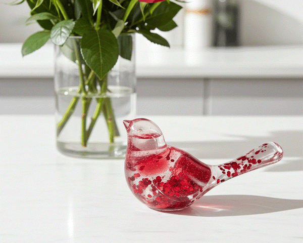 Lovebird Resin Figurine: Unique Handmade Bird Decor with Red Hearts