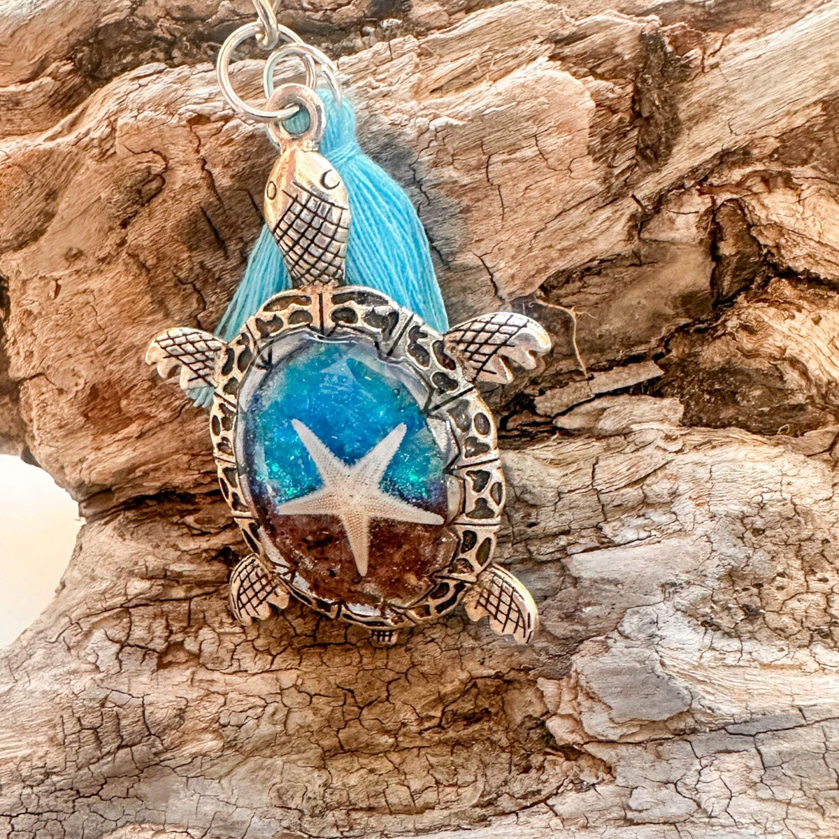 Turtle Bag Charm / Keychain - Handmade Ocean Inspired Turtle Treasures