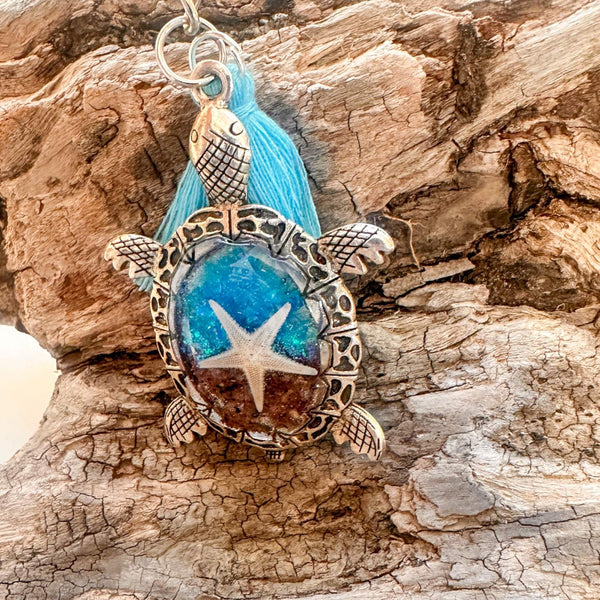 Turtle Bag Charm / Keychain - Handmade Ocean Inspired Turtle Treasures
