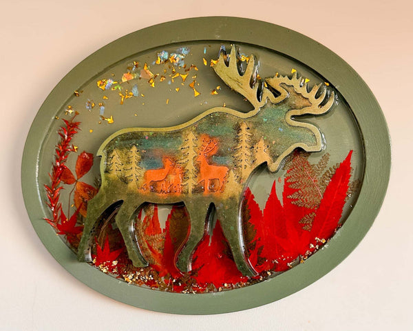 Northern Lights Moose - Handmade Forest Botanical Wall Resin Art
