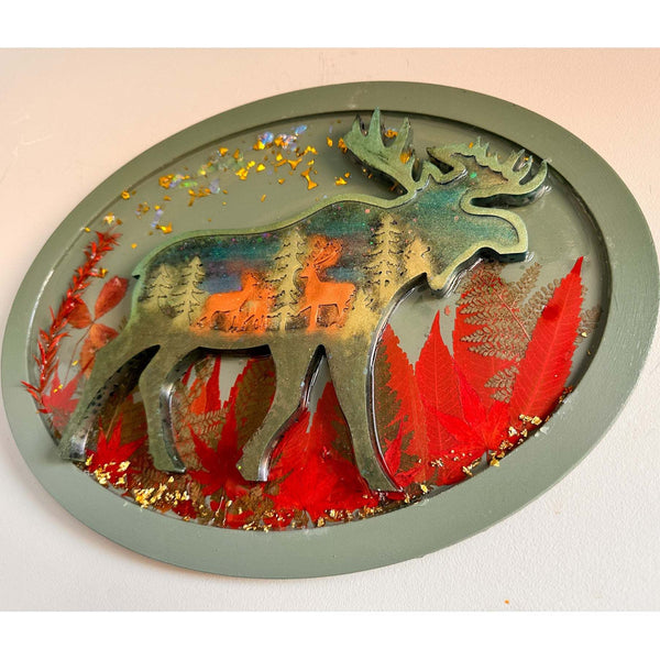 Northern Lights Moose - Handmade Forest Botanical Wall Resin Art