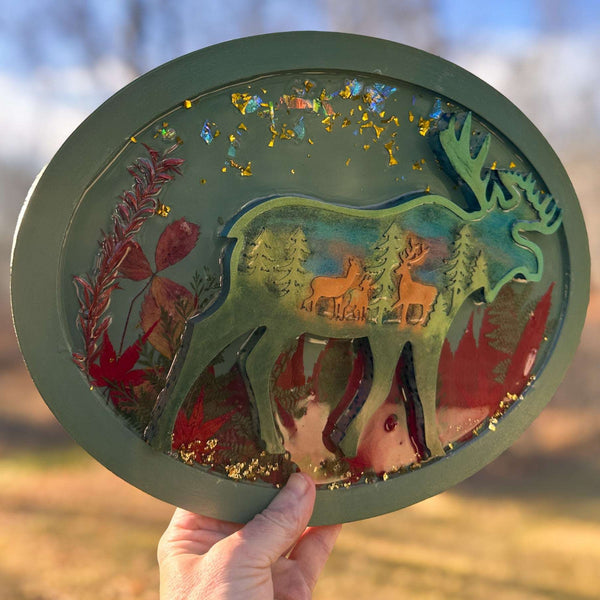 Northern Lights Moose - Handmade Forest Botanical Wall Resin Art