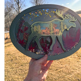 Northern Lights Moose - Handmade Forest Botanical Wall Resin Art