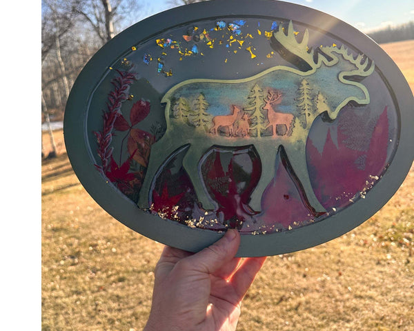 Northern Lights Moose - Handmade Forest Botanical Wall Resin Art