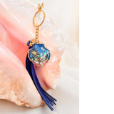 Ocean Shell Keychain with Leather Tassel -  Resin Sea Turtle Bag Charm