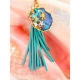 Ocean Shell Keychain with Leather Tassel -  Resin Sea Turtle Bag Charm