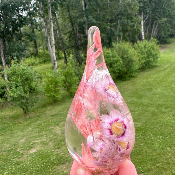 Ring Holder - Blossom Beauty Pink Straw Flowers & Botanicals in Resin