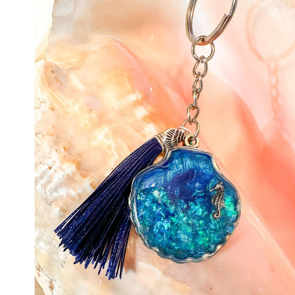 Ocean Seashell Bag Charm / Keychain - Handmade Resin Ocean Theme