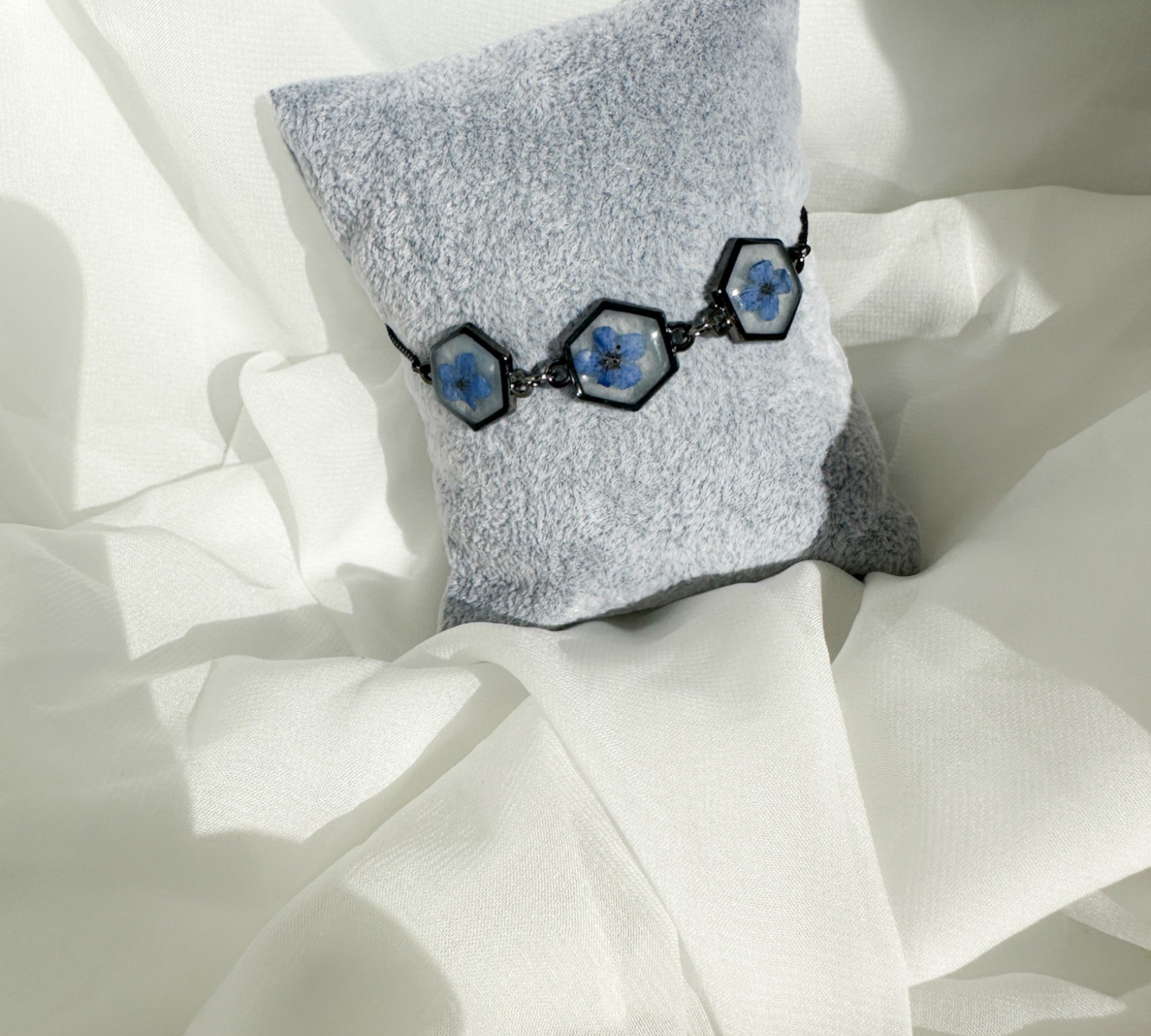 Forget-Me-Not Blossom Bracelet - Handmade Real Flower Resin