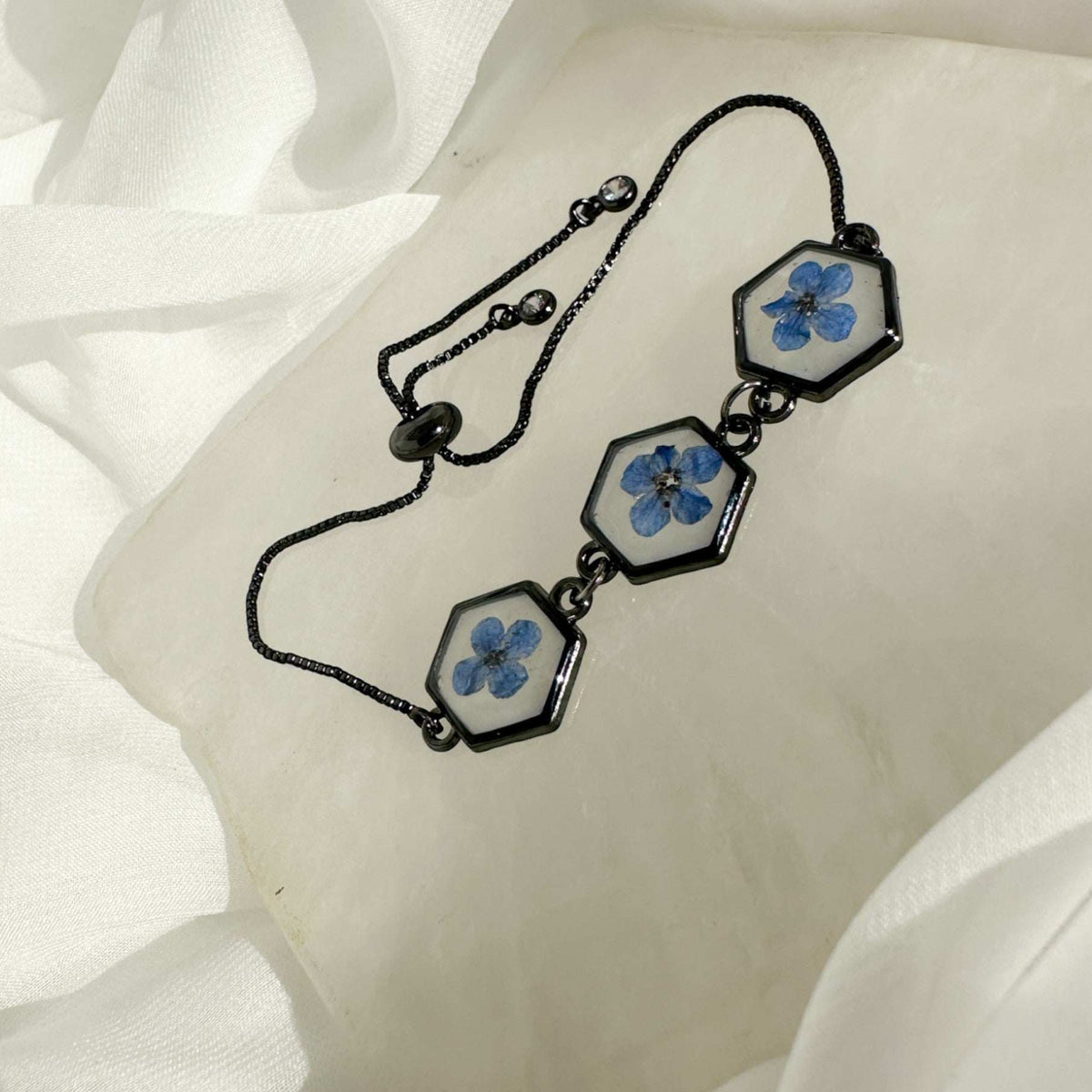Forget-Me-Not Blossom Bracelet - Real Flower Handmade Resin Jewelry