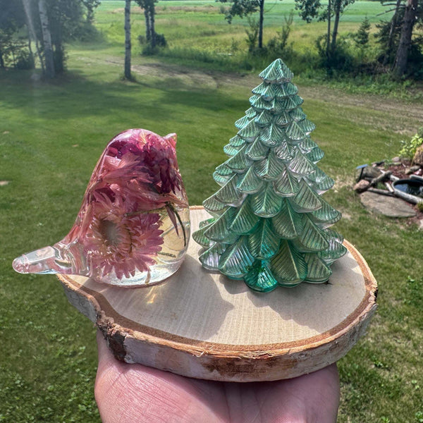 Summer Garden Ensemble - Handmade Floral Resin Bird & Tree Decor