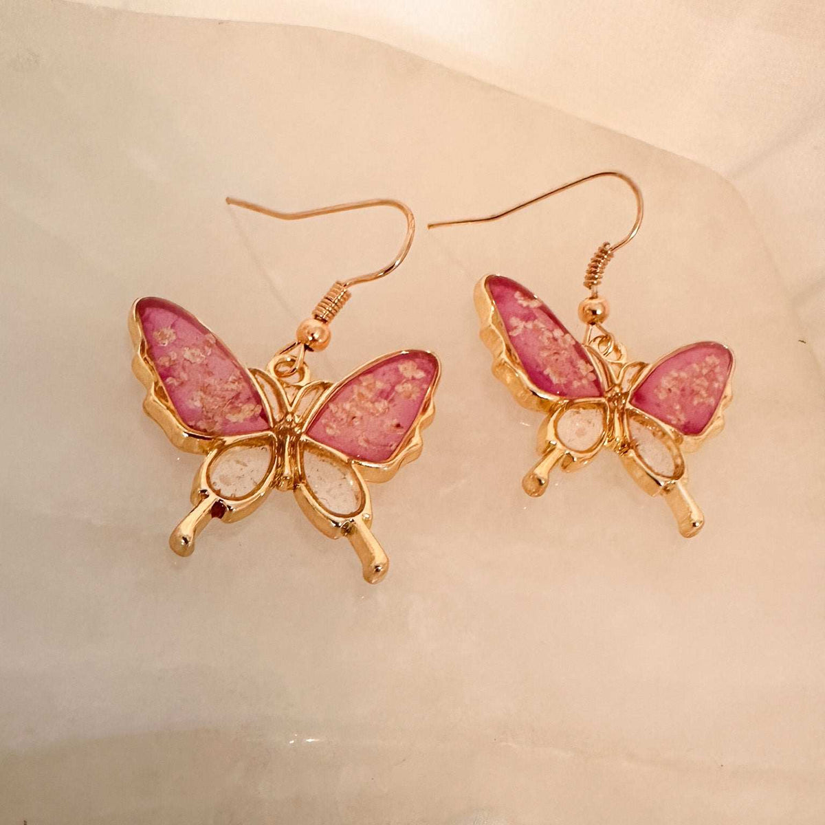 Butterfly - Golden Garden Wings - Handmade Dried Flower Resin Earrings