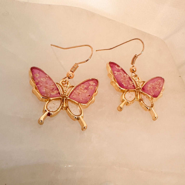 Butterfly - Golden Garden Wings - Handmade Dried Flower Resin Earrings