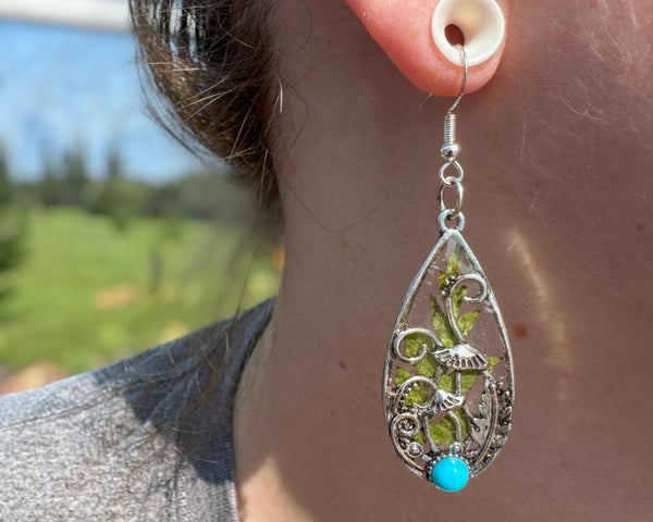 Boho Silver Mushroom Garden Drop Earrings - Enchanted Forest Earrings