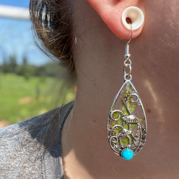 Boho Silver Mushroom Garden Drop Earrings - Enchanted Forest Earrings