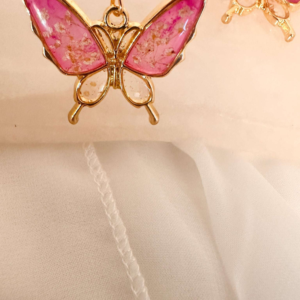 Butterfly - Golden Garden Wings - Handmade Dried Flower Resin Earrings