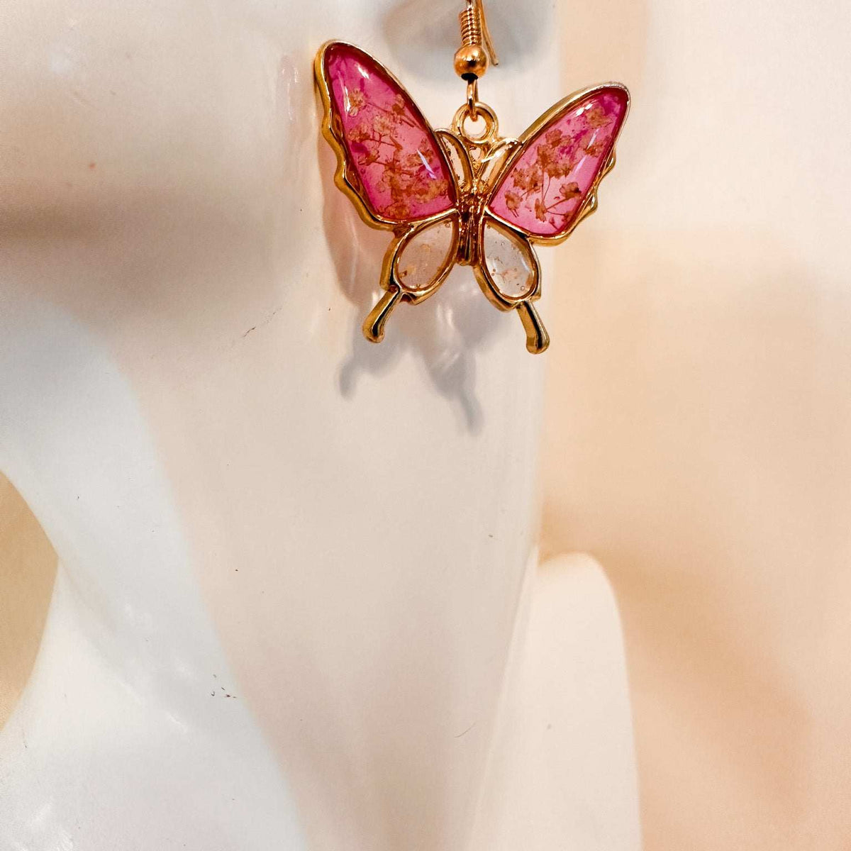 Butterfly - Golden Garden Wings - Handmade Dried Flower Resin Earrings