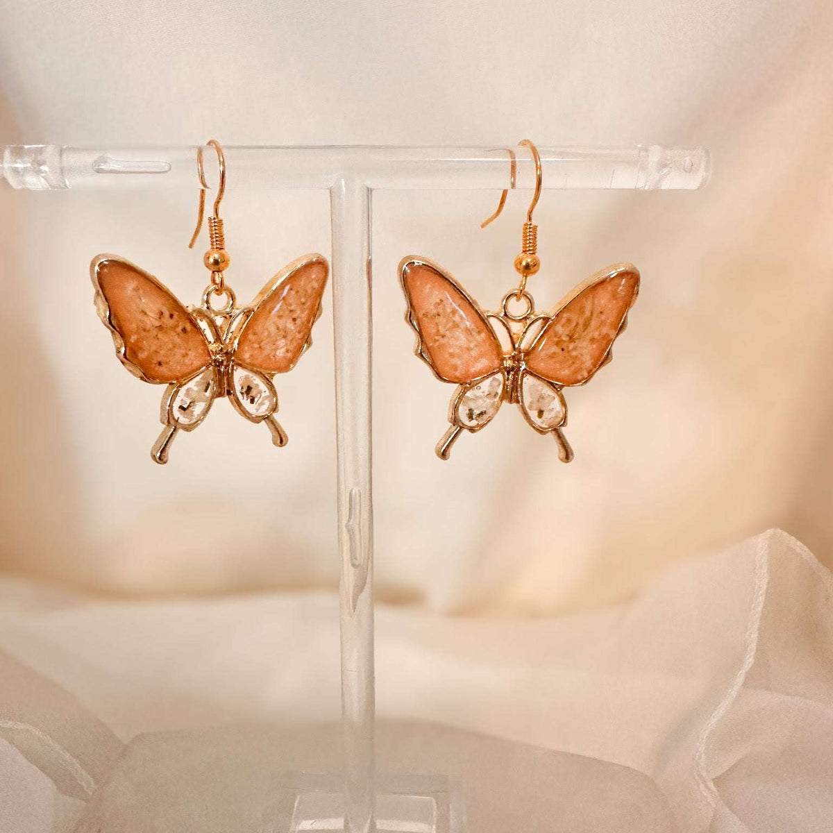 Butterfly - Golden Garden Wings - Handmade Dried Flower Resin Earrings
