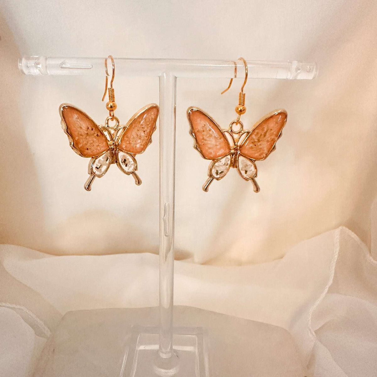 Butterfly - Golden Garden Wings - Handmade Dried Flower Resin Earrings