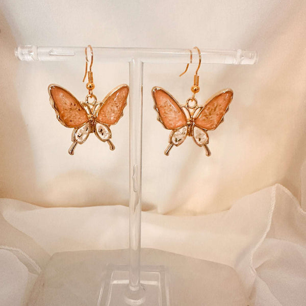 Butterfly - Golden Garden Wings - Handmade Dried Flower Resin Earrings