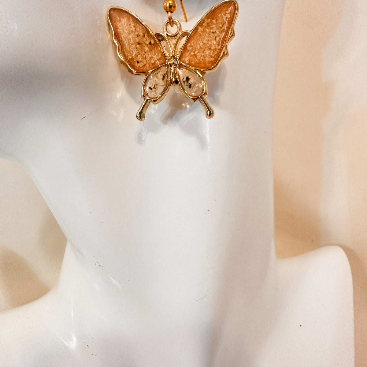 Butterfly - Golden Garden Wings - Handmade Dried Flower Resin Earrings