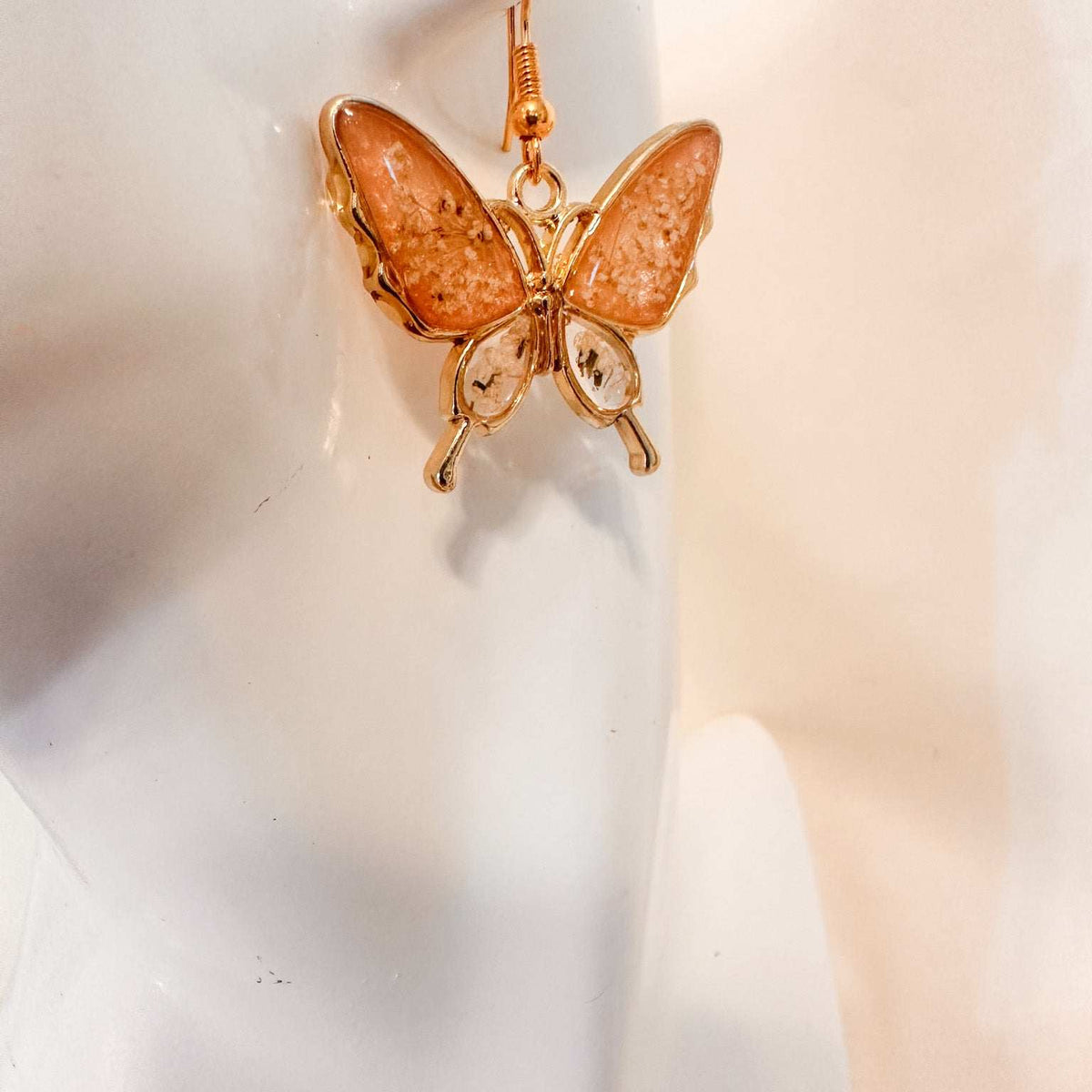 Butterfly - Golden Garden Wings - Handmade Dried Flower Resin Earrings