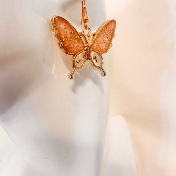 Butterfly - Golden Garden Wings - Handmade Dried Flower Resin Earrings