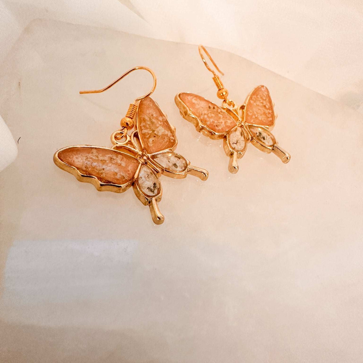 Butterfly - Golden Garden Wings - Handmade Dried Flower Resin Earrings
