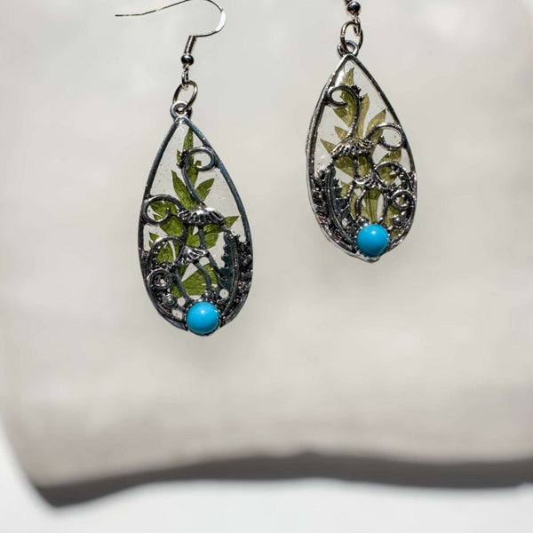 Boho Silver Mushroom Garden Drop Earrings - Enchanted Forest Earrings