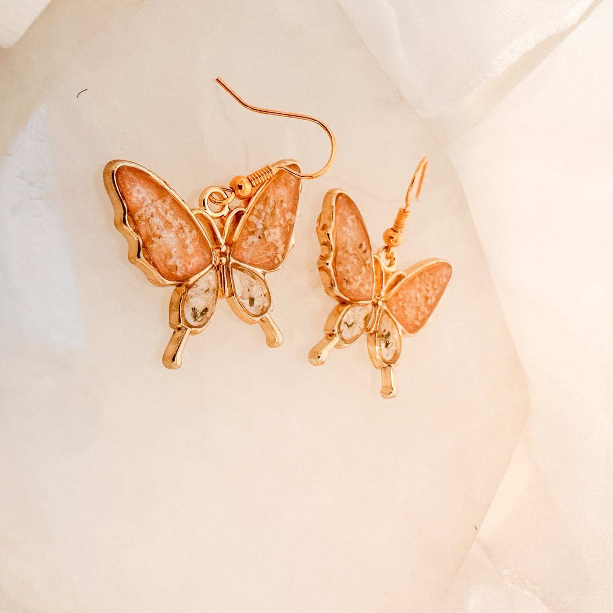 Butterfly - Golden Garden Wings - Handmade Dried Flower Resin Earrings