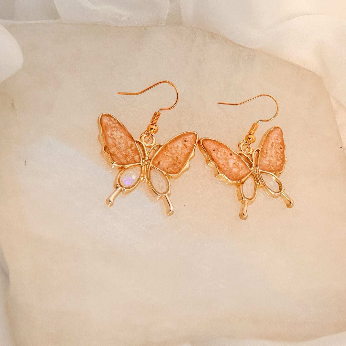 Butterfly - Golden Garden Wings - Handmade Dried Flower Resin Earrings